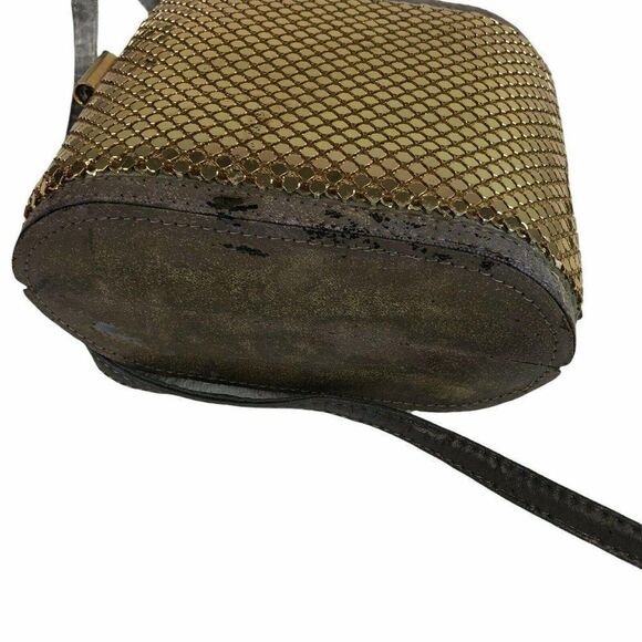 Vintage Comeco Gold Chainmail Purse Gray Leather - Picture 5 of 9